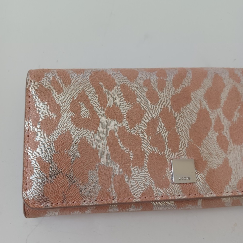 Lodis Metallic Animal Leopard Print Wallet Clutch Peach Pink Silver‎ Bi-Fold - Picture 2 of 10